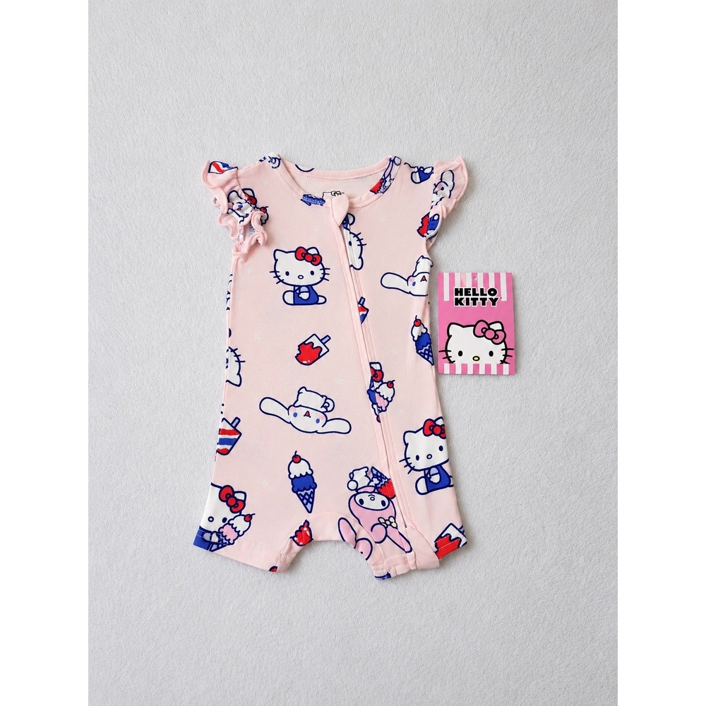 Hello Kitty Americana Shortie Light Pink Sanrio Ruffle Sleeve Romper NB NEW
